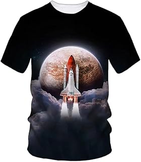 Rocket Planet 3D Printed T-Shirt Street Fun Popular Mens with Round Neck Short Sleeve Support Plus Size