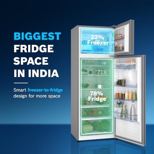 Image of Bosch 368L, 1 Star, Frost Free Double Door Refrigerator with 2.5 L Water Dispenser | 6-in-1 Convertible Storage Modes | Fresh up to 10 Days | Touch Panel | 2 Cooling System (CTC39S21AI, Steel, 2026)