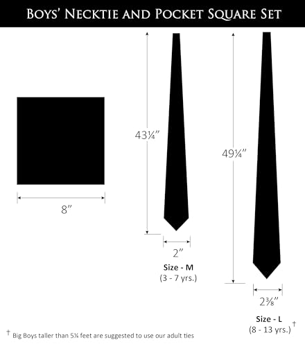 Image of Boy's Solid Tie with Pocket Square Set, Regular Necktie for Children and Kids, Self-Tied