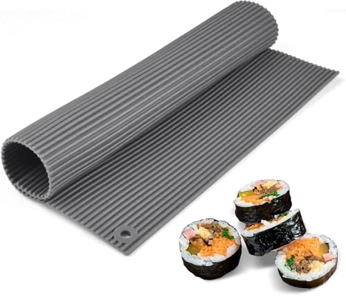 carrotez Silicone Sushi Rolling Mat, Kimbap Roller, Sushi Roller for Beginners, Non-stick Gimbap Rolling Mat, Dishwasher Safe, Kimbap Roller - Modern Grey