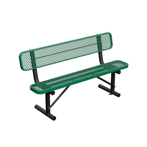Image of Heavy Duty Park Bench with Back Portable Frame, Outdoor Steel Bench with Backrest, Outdoor Park Bench Expanded Metal Mesh Bench for Lawn, Park, Deck, Garden, Patio, Porch, Black (Green, 6FT)