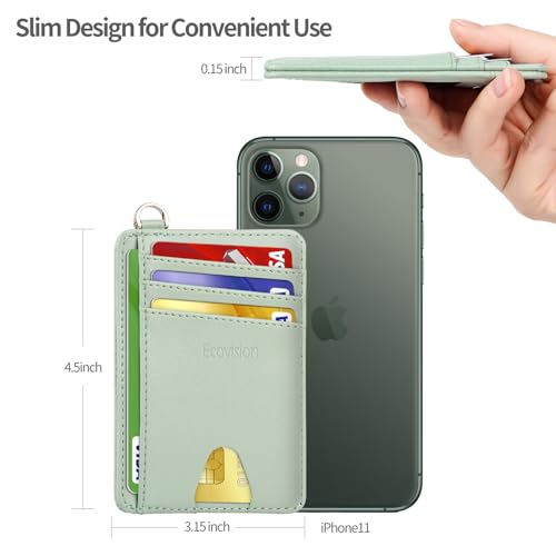 Image of Slim Minimalist Front Pocket Wallet, RFID Blocking Credit Card Holder Wallet with Detachable D-Shackle for Men Women, Cowhide Matcha Green, small, Minimalist