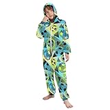 VIGTRO Onesie Jumpsuits Pajamas One-Piece Sleepwear Soccer Doodle Printed, Zip Up Abstract Style Hooded Pajamas with Pockets Size 13-14Y