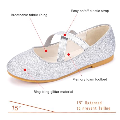 Girls Glitter Ballerina Dress Shoes Mary Jane Ballet Flats for Girls Wedding Party Back to School with Elastic Strap2