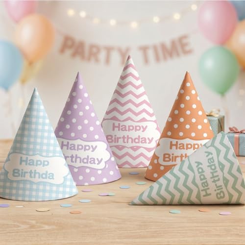 Image of Party Propz Happy Birthday Caps -12 Pcs, Birthday Cap for Decoration, Happy Birthday Caps for Kids, Multicolor Birthday Cap, Birthday Decoration Items for Boys & Girls (Cardstock)