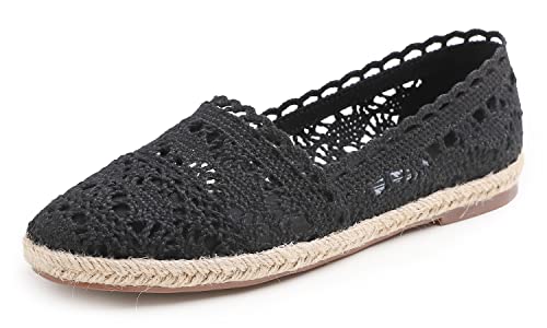 Feversole Dam rund tå söt rosett trim balettskor, Svart stickad virkad jute, 38 EU