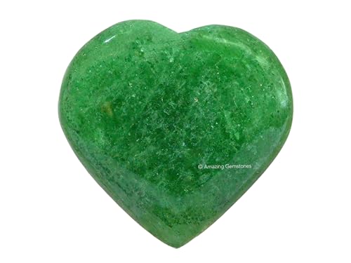 Amazing Gemstone Green Strawberry Quartz Crystal Heart Palm Stone - Pocket Massage Worry Stone for Natural Body Chakra Balancing, Reiki Healing and Crystal Grid