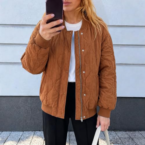 Quilted Jackets for Women Cropped Bomber Jacket Zip Up Puffer Coats - image 4