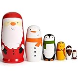 AMOR PRESENT 6PCS Christmas Nesting Dolls for Kids, Handmade Wood Stacking Set Matryoshka Dolls for Toddlers Christmas Party