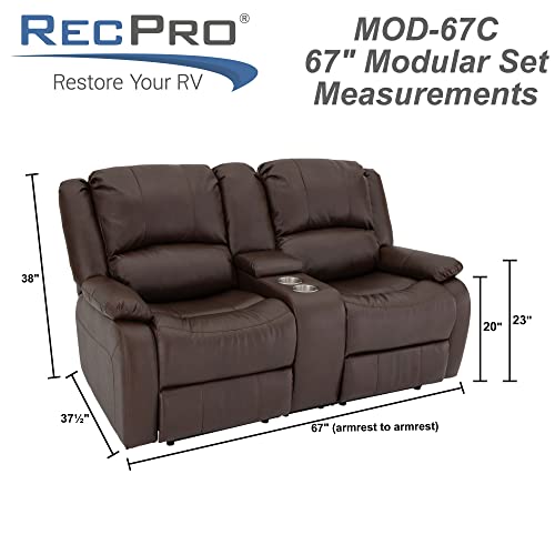 RecPro RV 67" Recliner & Console | Zero Wall Theater Seats | Suprima Leather (Mahogany)