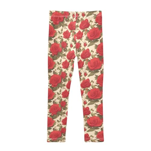 KLL Floral Pattern Red Roses Toddler Girls Cotton Pants Soft High Waisted Sweatpants Exercise2