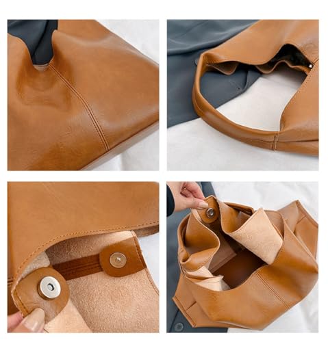 Slouchy Hobo Bags for Women Tote Bag Retro PU Leather Crossbody Bag Soft Shoulder Purses Handbags Large Capacity 2pcs, B Black4