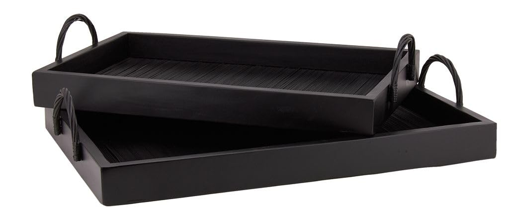 AUBRY GASPARD - Lot de 2 Plateaux Bambou Bois Noirs - Grand 60x40x5 cm - Petit 54x34x5 cm - Design Rectangulaire - Idéal Service Table Décoration - Parfait Cuisine Repas Convivial