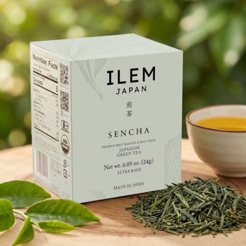 Image of ILEM JAPAN Sencha Japanese Green Tea Bags | First Harvest Organic Japanese | Natural Atioxidants | Green Tea Smooth Taste Tea Bags (24g) | Support Metabolism and Weight Management | Fresh flavour