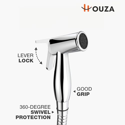 Image of HOUZA Bathroom Jet Spray - Full Set with Chrome-Plated Jet Gun, 1-Meter Flexible Hose & Hook, Rust-Resistant Body & Quick Installation, Built for Everyday Needs