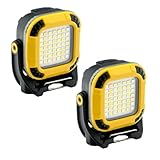 LED Strahler Akku, Ultrahelle Arbeitsleuchte mit Magnet und 180° Drehbar, 18 Lichtmodi Wasserdicht Rotem Notlicht, Tragbare Arbeitsleuchte LED Akku für Autoreparaturen, Werkstatt Camping (2 Stück)