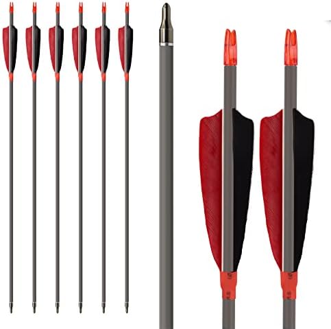 MS Jumpper Archery Carbon Arrows, High Percentage Carbon-Fiber Arrow Spine 400 with 4" Real Feathers 100 Grain Points for Hunting/Targeting Compound/Recurve/Long Bow 6Pack (30inch)