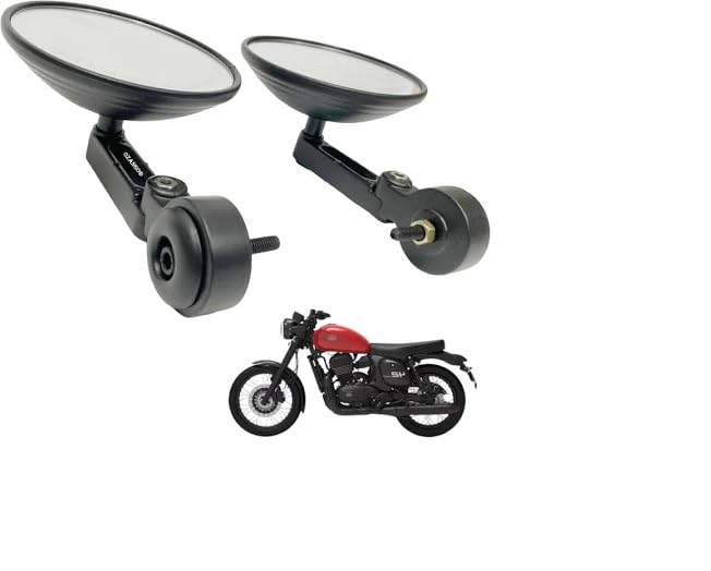 Image of Premium Handle Bar End Mirror compatibility for Jawa 42, Bobber, Classic, Yezdi Roadster, Yezdi Scrambler, New Reborn Classic, Left and Right Side Pair
