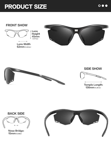 Image of BIRCEN Mens Polarized Sunglasses for Sports: TR90 Lightweight Sun Glasses Wrap Around Shades for Fishing Driving Cycling