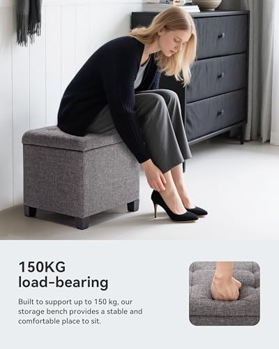 HNNHOME Pouffe Footstool Ottoman Storage Box, 45cm Cube Strong Wooden Frame Linen Living Room Foot stool, Toy Chest, Dressing Stool Seat Chair with Lids for Bedroom (Charcoal) - Image 4