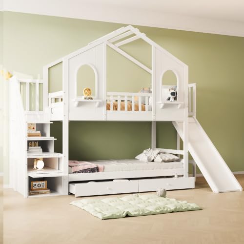 Kinderbett Etagenbett 90x200, Hochbett Hausbett mit...