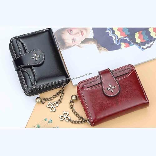 Image of Women's retro wallet small Y2K credit card bag zipper double fold mini leather aesthetic y2k wallet(Red)