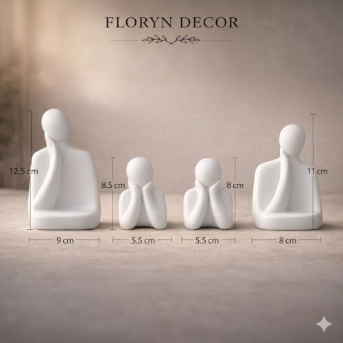 Image of Floryn Decor Ceramic Family Statue Set of 4 - Home Decor Items for Living Room, Bedroom, Office & Table Artifact (White)
