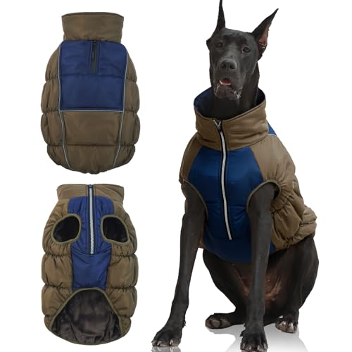 IECOii Extra Large Dog Coat, XXL Waterproof Snow Jacket with Fleece Lined, Reflective Turtleneck, Zipper for Large Dogs