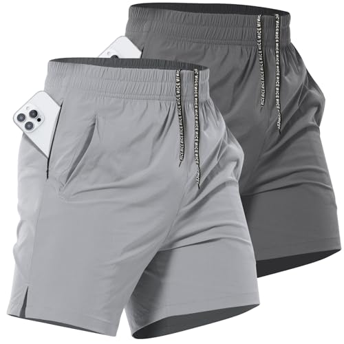 Lempue 2 Pack Mens Athletic Workout Shorts 7 Inch Quick Dry Gym Shorts with Pockets, Sports Tennis...