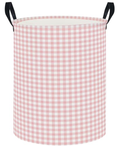Image of 19.7 inch Laundry Basket,Dirty Clothes Hamper,Waterproof Storage Bin,Room Decor,Gift Baskets(Little Pink Grid)