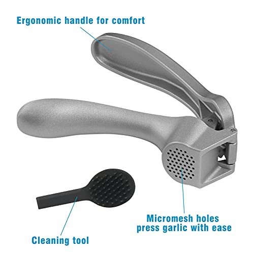 Garlic Press, Garlic Mincer Easy-Squeeze Ergonomic Handle, Rust Proof, No Need To Peel, Professional Ginger Press & Garlic Crusher With Handy Cleaning Brush- Dishwasher Safe #TOP2