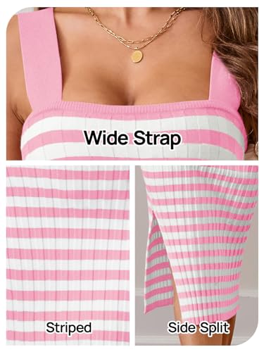 Image of MEROKEETY Womens Summer Striped Bodycon Ribbed Knit Midi Sweater Dress 2026 | Sleeveless Long Tank Dress, Soft, Stretchable, Maternity, Baby Shower, Gender Reveal, Bump Friendly, Beach, Vacation Outfit