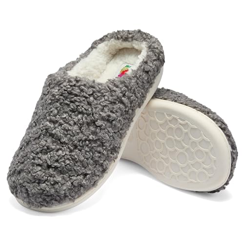 Fruit of the Loom Women's Berber Slippers - Fuzzy Memory Foam, Lightweight Clog, Indoor/Outdoor, Zapatillas de Mujer