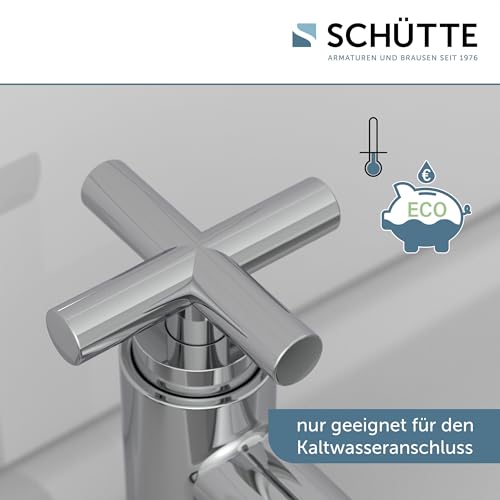 Schütte Kaltwasserhahn MATAO, Kaltwasser Armatur für das Bad, Wasserhahn Bad nur für Kaltwasser, Standventil mit schickem Kreuzgriff, 37956