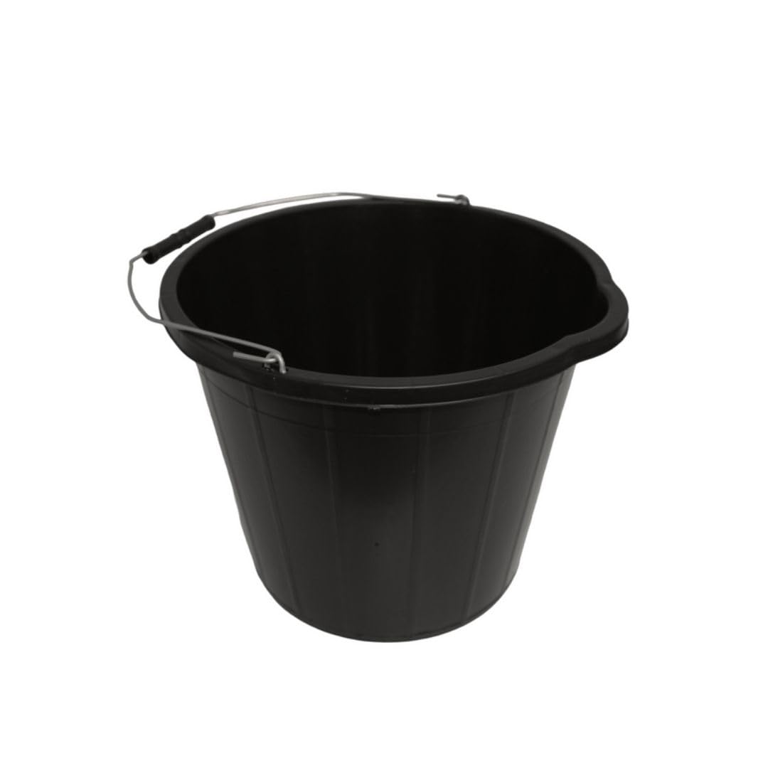 LITETRON Pack of 1 Builders Bucket, Black Plastic, 14L/3 Gallons, Heavy Duty Construction, Sturdy, Feed, Water, Garden Multipurpose (1)