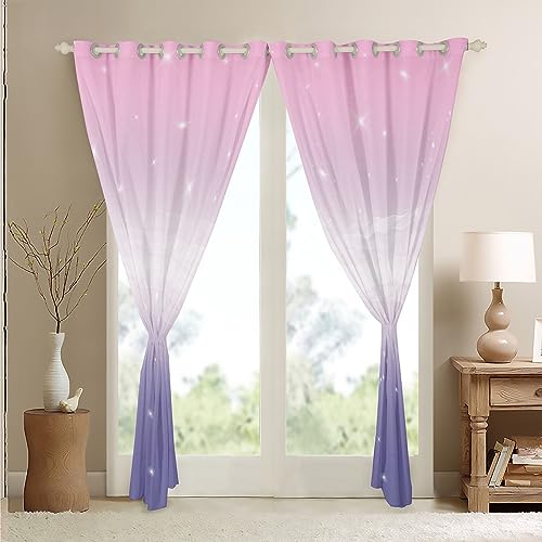 Homemissing Girls Curtains for Bedroom Living Room Pink Purple Rainbow 30%-50% Blackout Curtains for Kids Colorful Ombre Window Drapes Glitter Window Treatments W46*L72 - Image 4
