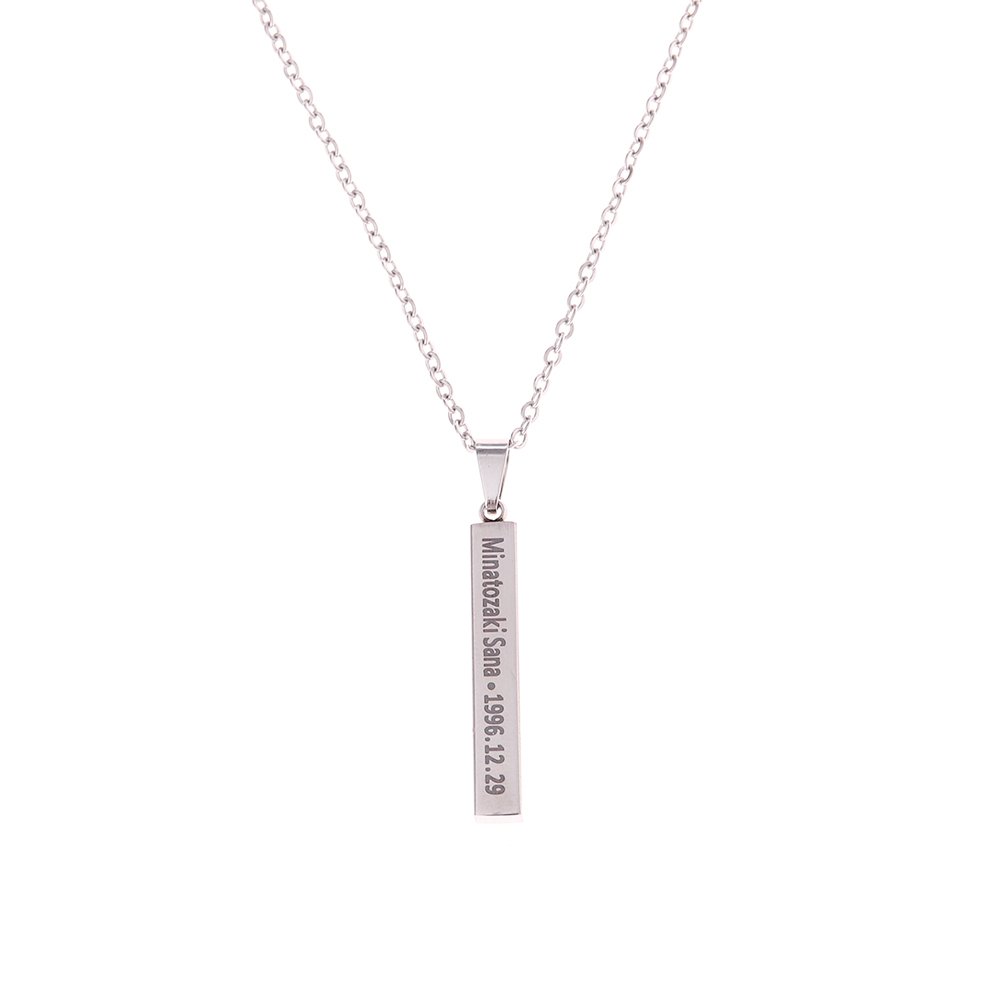 kpop twice members cuboid bar pendant necklace fashion jewelry silver titanium chain necklaces & pendants for fans(minatozaki sana) for men