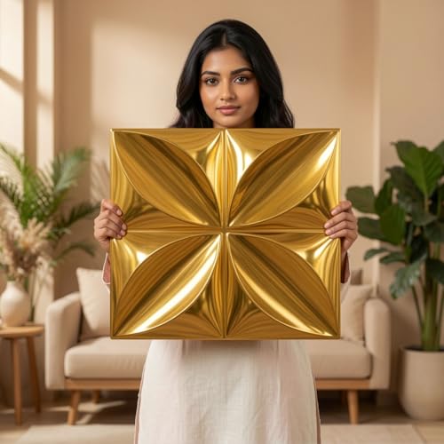 Image of Kayra Decor 3D PVC Wall Panel - USA Certified SGS Approved Butterfly Design Gold Color 19.7 inch x 19.7 inch (Pack of 12) - Covers 32.34 Sq. Ft.