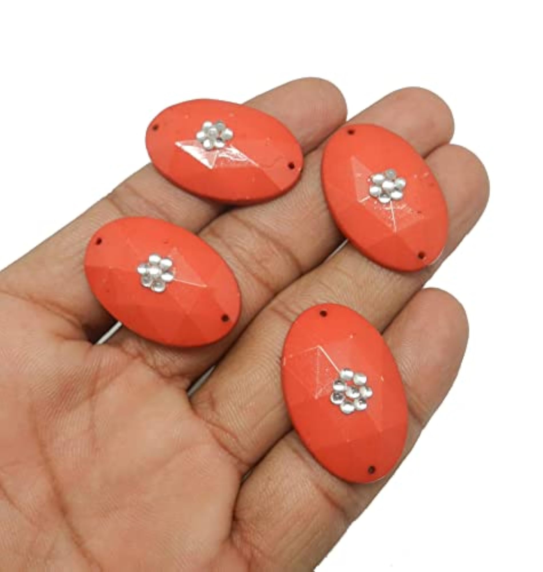 Oval Shaped Plastic Stone Decorated with Kundan for Jewellery Making