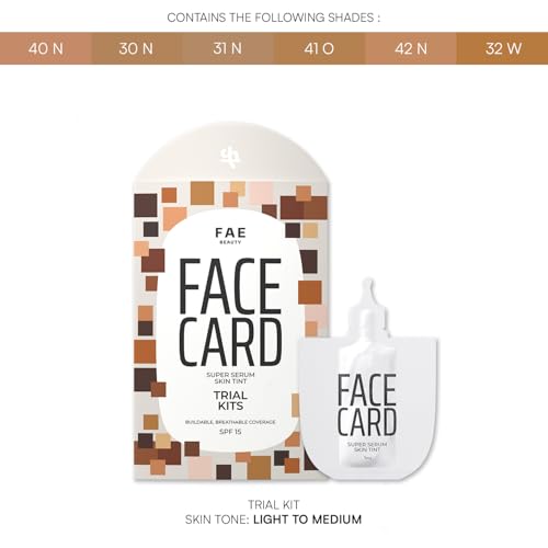 Image of FAE Beauty Face Card 4-in-1 Super Serum Skin Tint Trial Kit | Hydrates, Primes, Provides Coverage & Protects with SPF | Light to Medium | Shades - 40N, 30N, 31N, 41O, 42N, 32W