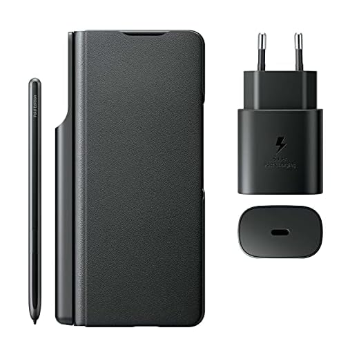Samsung Galaxy Z Fold3 5G Flip Cover Case, Charger, Pen - Black