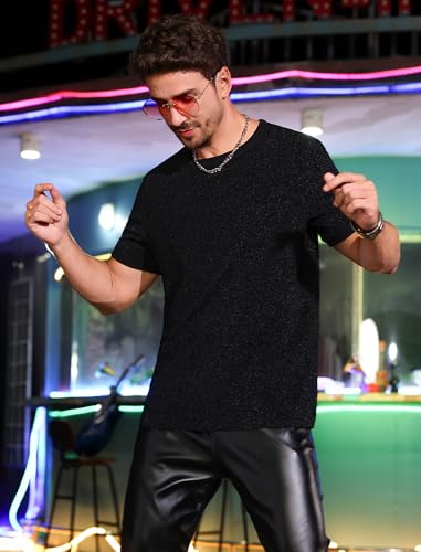Men's Shiny Shirts Sparkly Tee Short Sleeve Glitter T-Shirt Rave Party Nightclub Top2