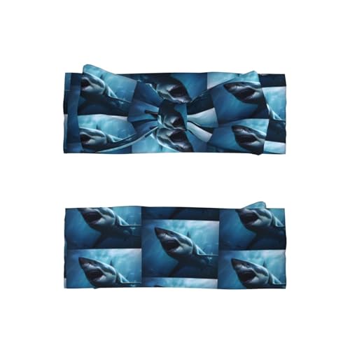 Great White Shark Pattern Baby Bow Headband - Super Stretchy Soft Bows Hair Accessories for Newborn Infant Toddlers Kids Girls - Elastic and Skin-Friendly2