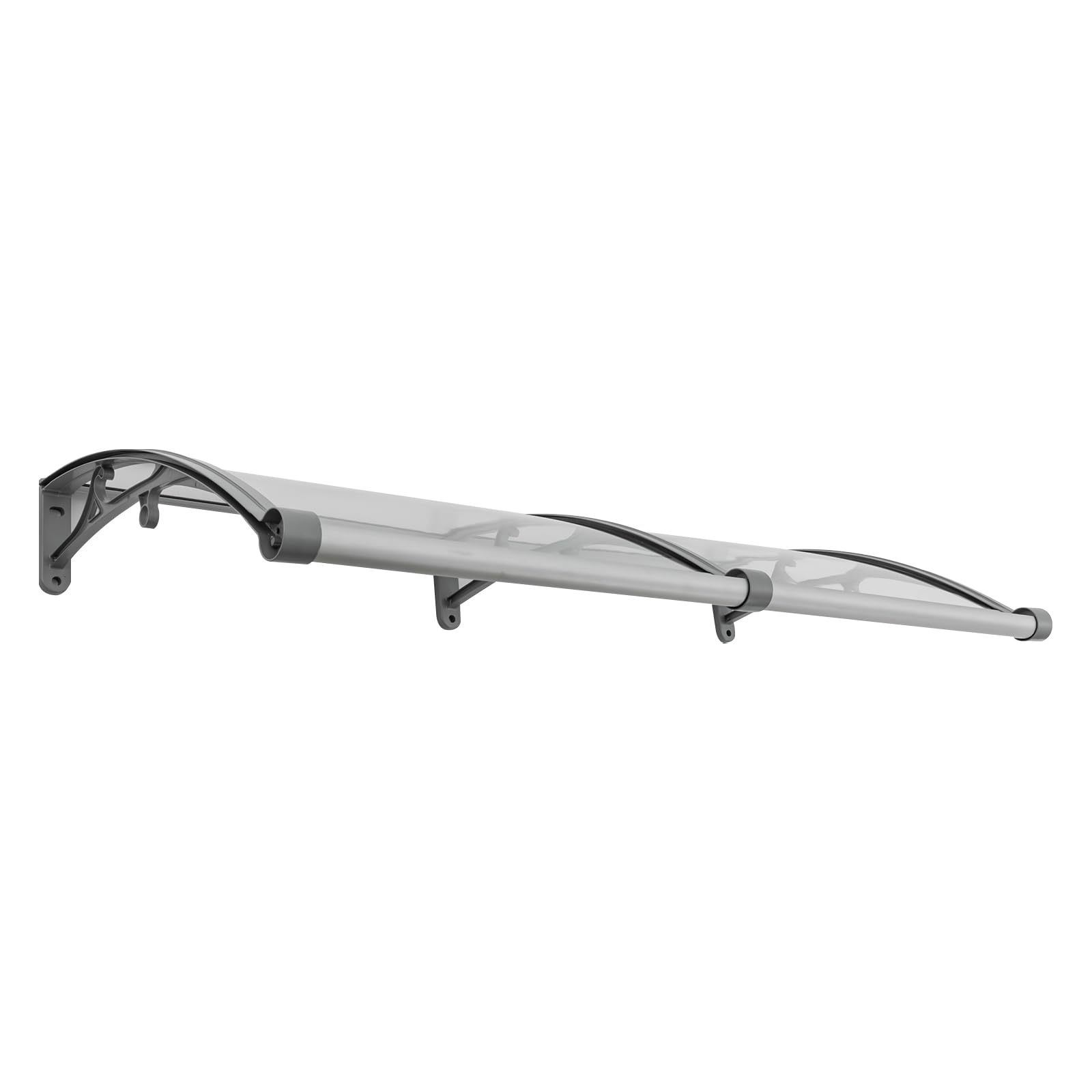 Vordach für Haustür 120 x 60 cm, Aluminium Regenschutz Überdachung Haustür für Balkone Dächer Höfe Garagen Terrassen Veranden (Silber+Transparent)