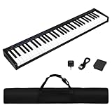 HONEY JOY Keyboard Piano, 61-Key Beginner Digital Music Keyboard w/Full Size Semi-weighted Keys, MIDI USB & Power Supply, Portable Electric Piano w/Sustain Pedal & Carrying Case(Black)