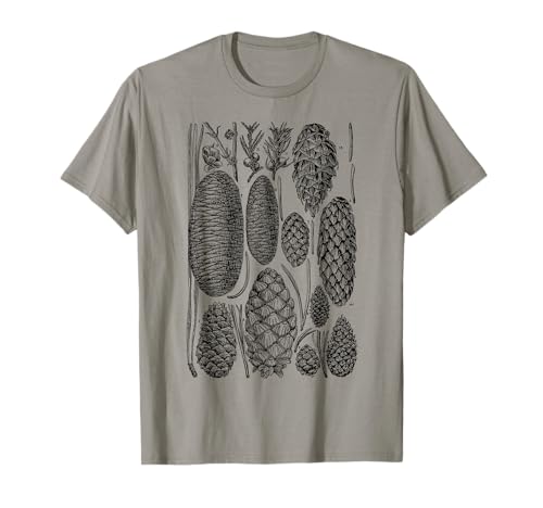 Cono de pino vintage Botánico Ilustración Naturaleza pino árbol Camiseta
