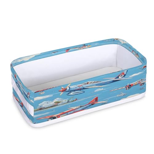 Tablerazzi Toilet Tank Topper Paper Basket with Handle, Cartoon Airplane Bathroom Storage Basket for Organizing, Small Fabric Storage Bins for Bathroom Decor