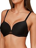 CUPSHE Women V-Neck Seamless Demi Bra Padded Bust Bralette with Adjustable Cami Straps,32B Black