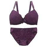 [SHIROHATO] ソニアブラック SONIA black 花柄スカラップレース リボン ブラジャー ショーツ セット FG 大きいサイズ(DPU-濃パープル、F90-3L)