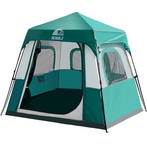 Hewolf Instant Tent for 4-6 Person Camping, Waterproof Easy Pop Up Tent Sets Up in 60 Seconds for Family Outdoor Hiking & Backpacking with Carry Bag(Blue-4)